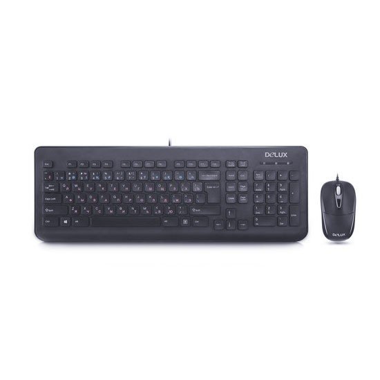 Комплект, Клавиатура + Мышь, Delux, DLD-1005OUB, Оптическая Мышь, USB, Анг/Рус/Каз, Чёрный