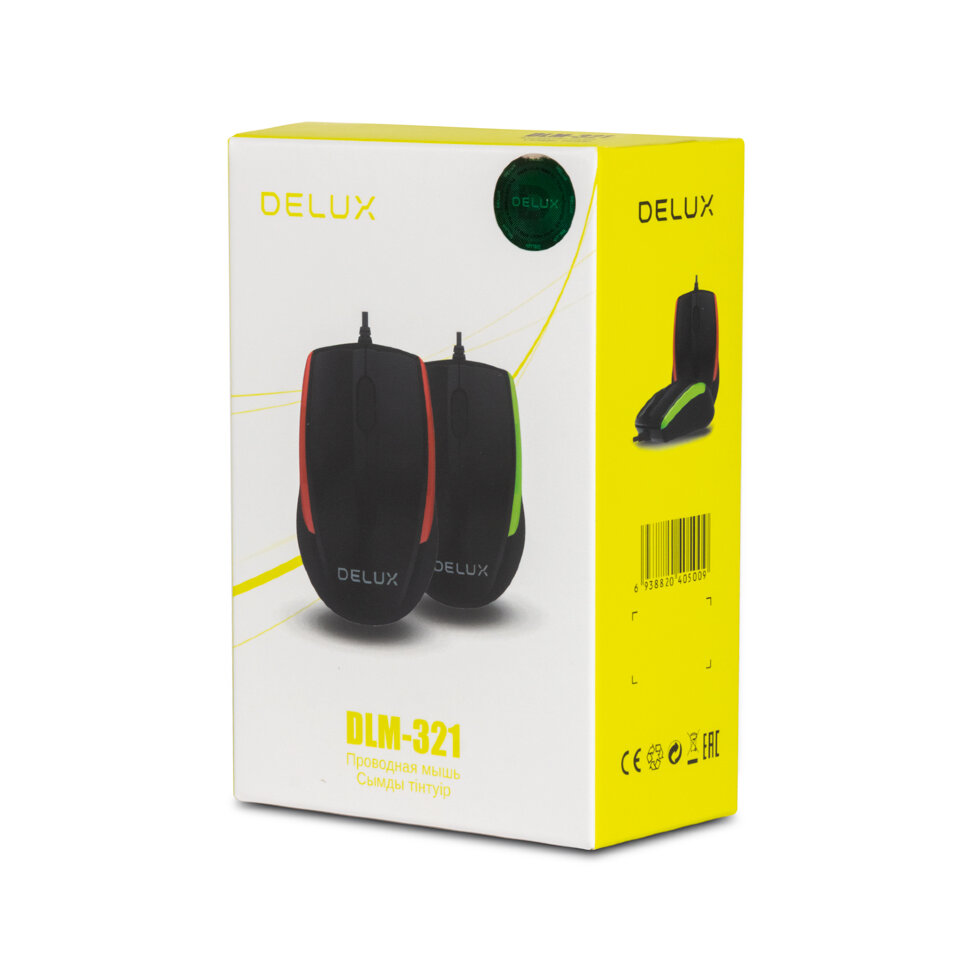 Мышь, Delux, DLM-321OUB, Оптическая, USB, 1000 dpi, Длина провода 1,6м,Чёрный 