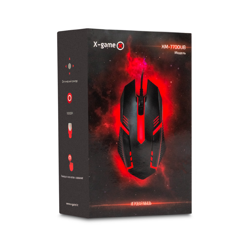 Мышь беспроводная, X-Game, XM-770OUB, Оптическая,1000dpi, USB, Длина кабеля 1,35 метра,Чёрный
