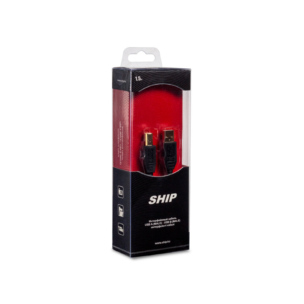 Интерфейсный кабель, SHIP, SH7013-1.5B, A-B, Hi-Speed USB 2.0, 30В, Чёрный, Блистер, Контакты с золотым напылением, 1.5 м