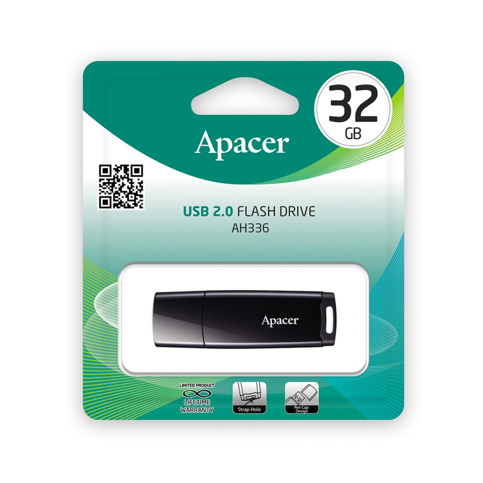USB Флеш 32GB  2.0 Apacer, AH336, AP32GAH336B-1, черный