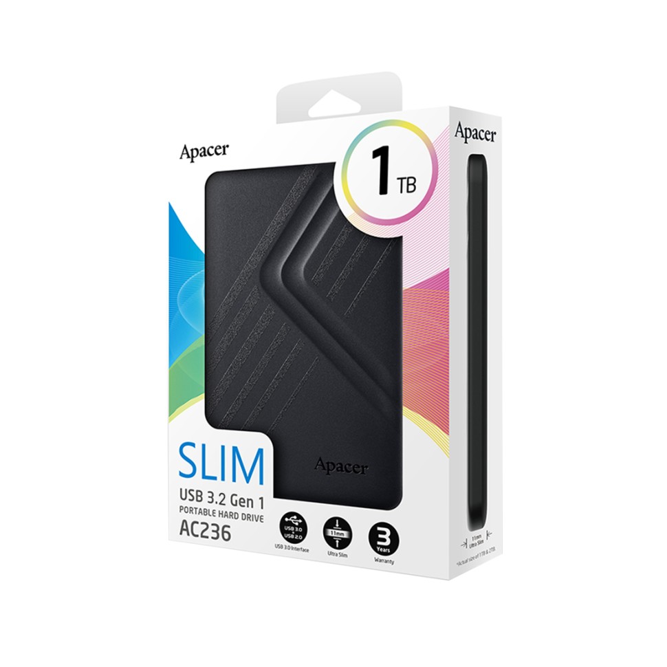 Внешний жесткий диск, Apacer, AC236, AP1TBAC236B-1, 2,5", 1TB, USB3,2, черный
