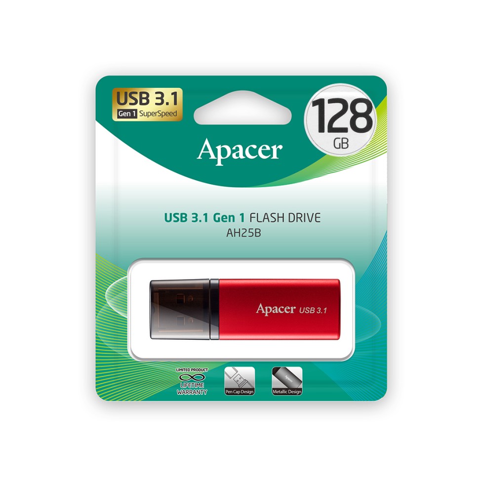 USB Флеш 128GB 3.1 Apacer, AH25B, AP128GAH25BR-1, Красный