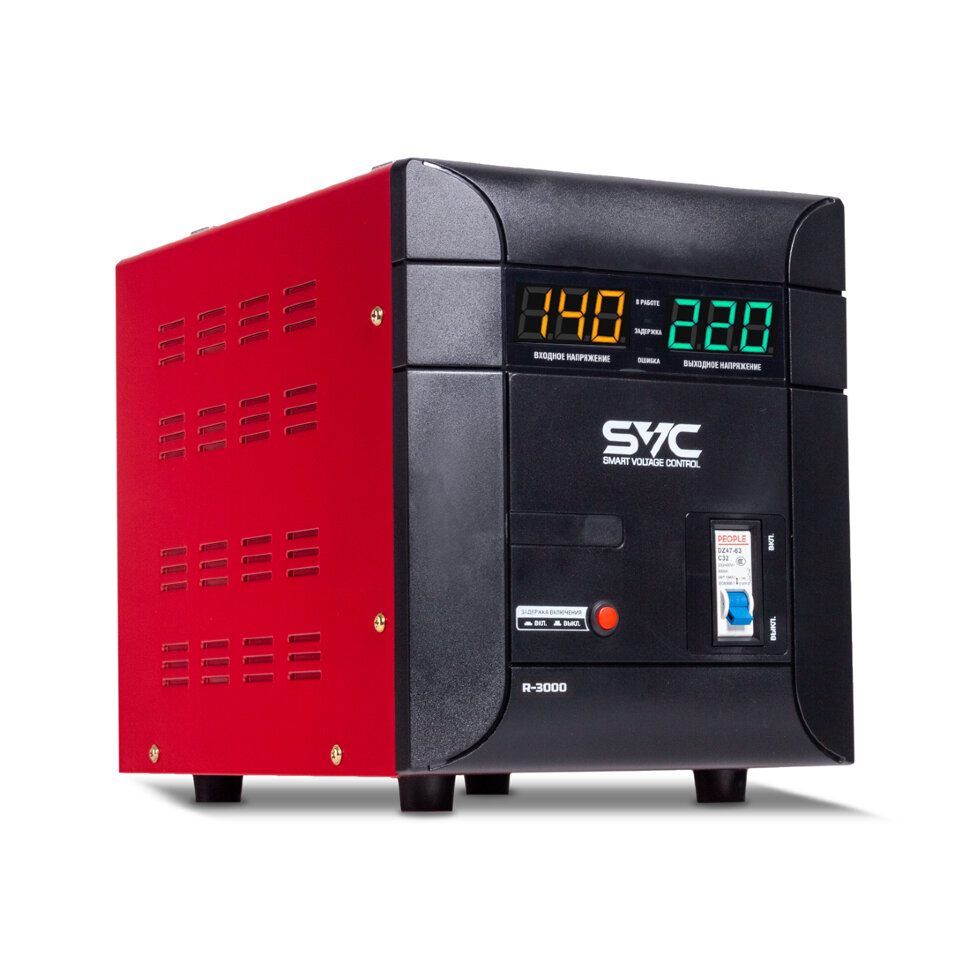 Стабилизатор (AVR), SVC, R-3000, 3000ВА/3000Вт, Диапазон работы AVR:140-260В, Выходное напряжение: 220В +/-7%, Задержка включения, Клеммная колодка, 