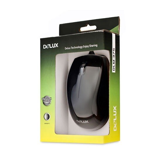 Мышь, Delux, DLM-375OUB, Оптическая, 800dpi, USB, 1.6 метра, Размер:109.6*60.5*37.5 мм.,Черная 