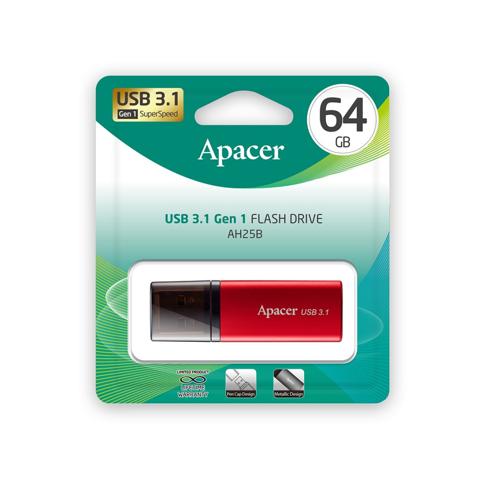 USB Флеш 64GB  3.1 Apacer, AH25B, AP64GAH25BR-1, Красный