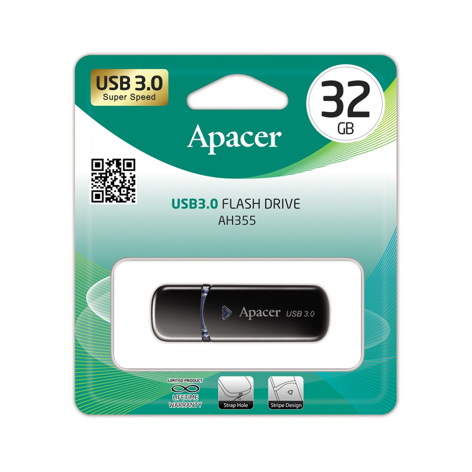 USB Флеш 32GB  3.1 Apacer, AH355, AP32GAH355B-1, Чёрный