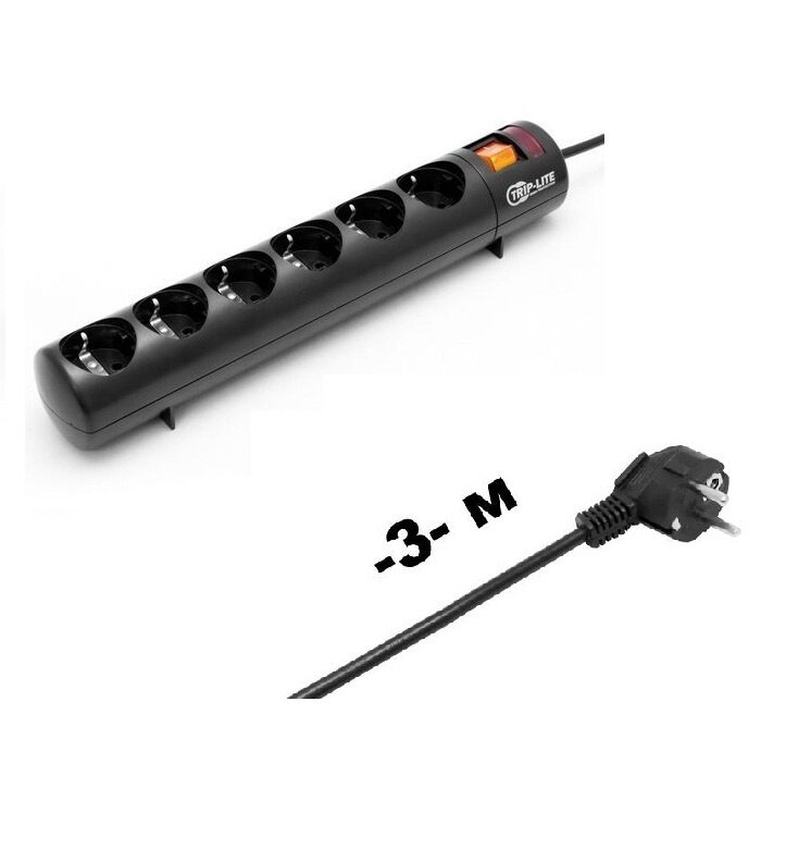 Сетевой фильтр, Tripp-lite, GR16-1379T, 6 розеток, 3 м., 220-240V, 13A, Чёрный