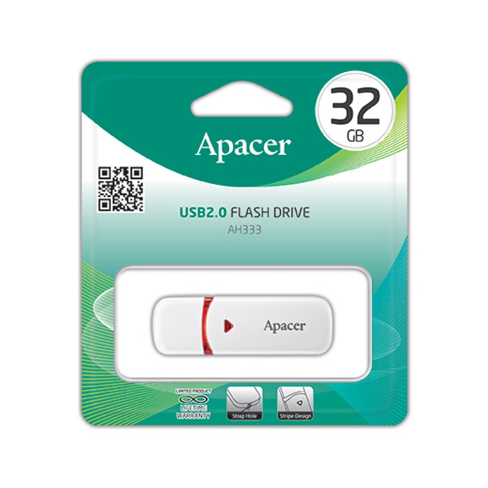 USB Флеш 32GB  2.0 Apacer, AH333, AP32GAH333W-1, Белый