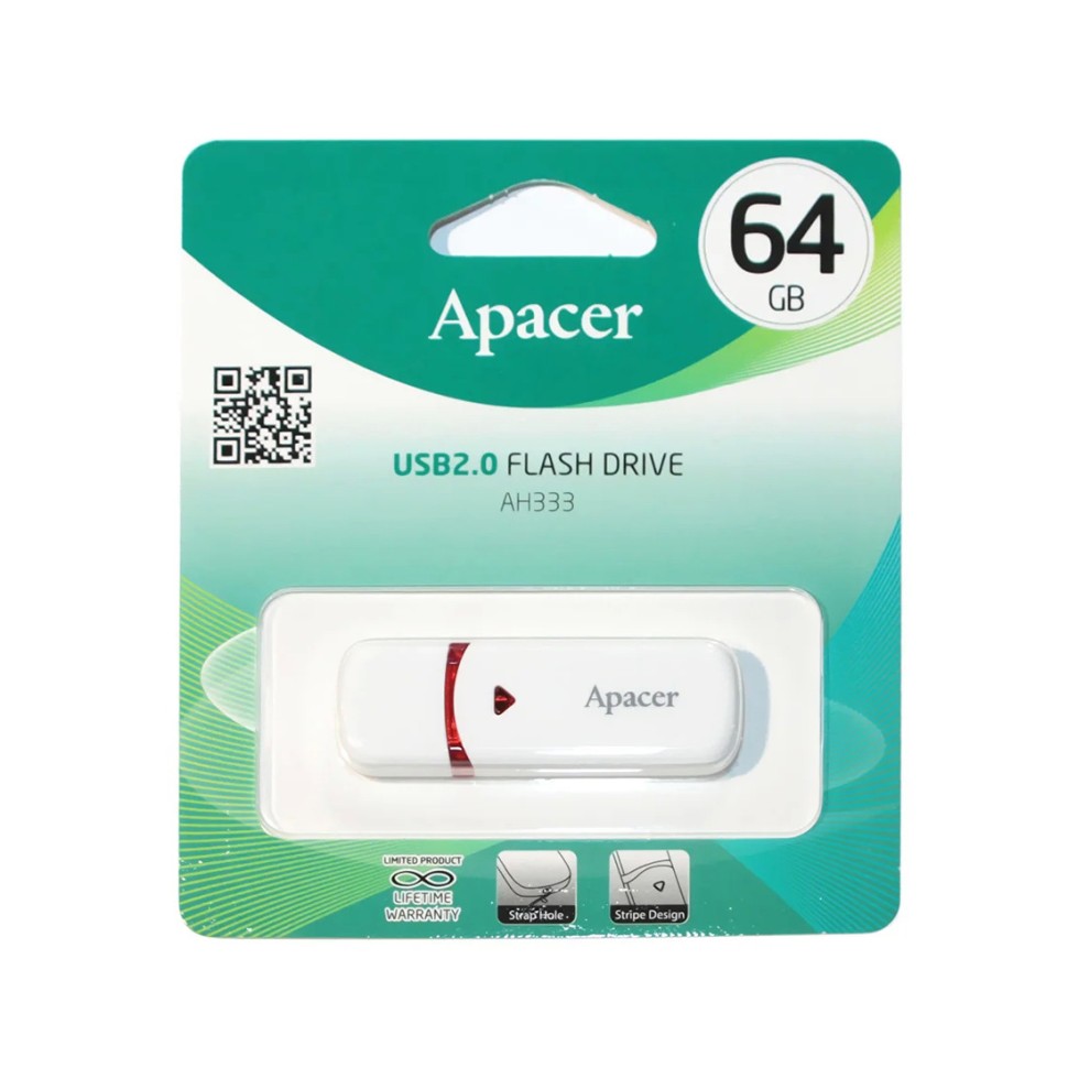 USB Флеш 64GB 2.0 Apacer, AH333, AP64GAH333W-1, Белый
