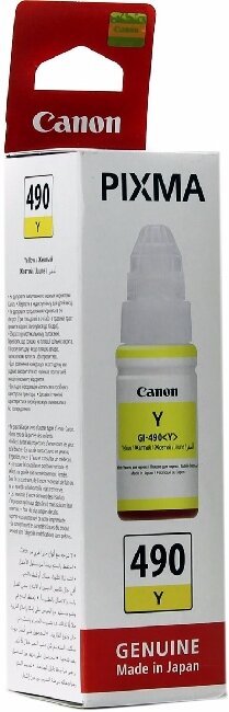 Чернила Canon/INK GI-490 Y/Струйный/№490 PIXMA G1400/G2400/G3400 желтый/70 мл	