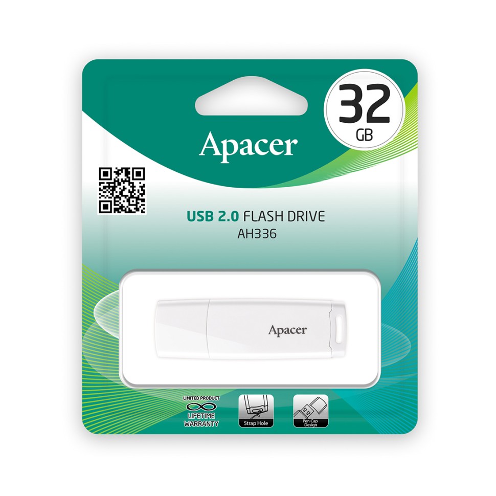 USB Флеш 32GB  2.0 Apacer, AH336, AP32GAH336W-1, Белый