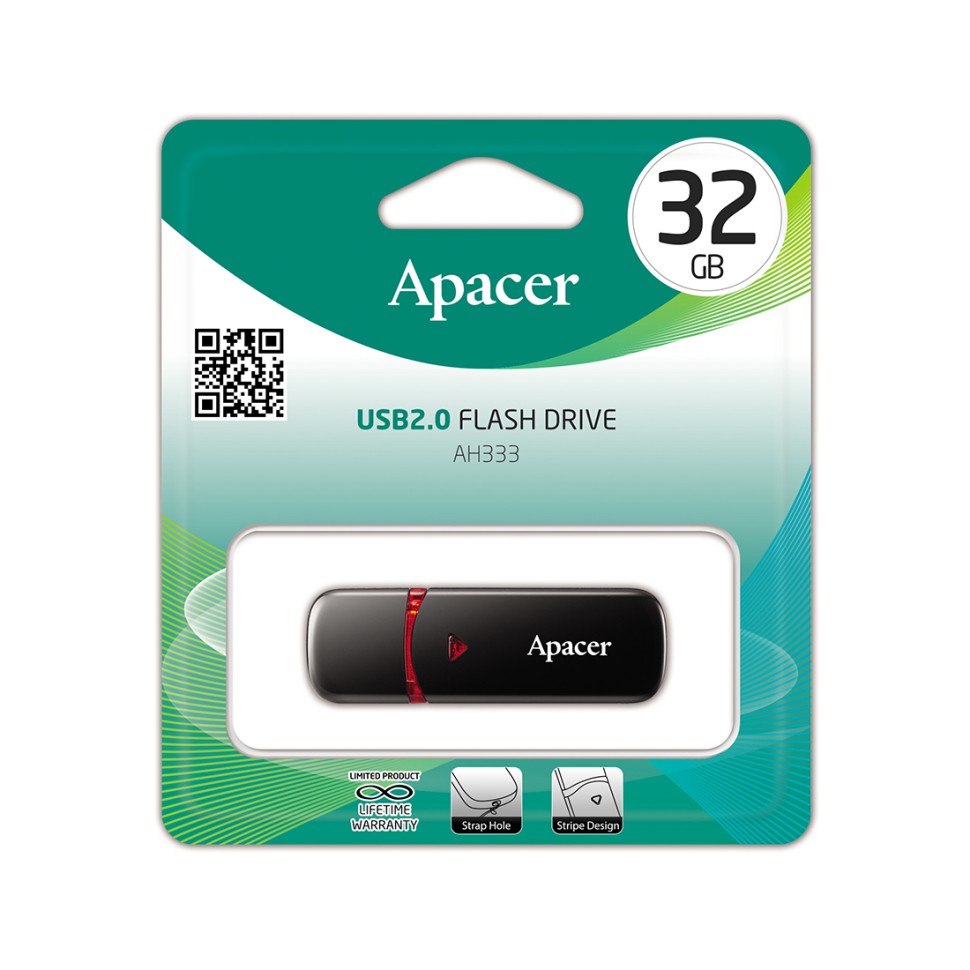 USB Флеш 32GB  2.0 Apacer, AH333, AP32GAH333B-1, Чёрный