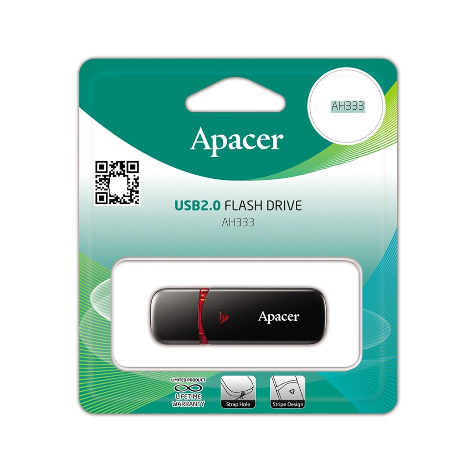 USB Флеш 64GB 2.0 Apacer, AH333, AP64GAH333B-1, Чёрный