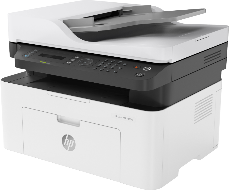 МФУ HP Laser MFP 137fnw. 4ZB84A  20стр/мин,печать 1200x1200dpi,копир 600x600dpi, сканер1200x1200dpi, факс 300x300dpi, USB, LAN, WiFi (Картридж W1106A)