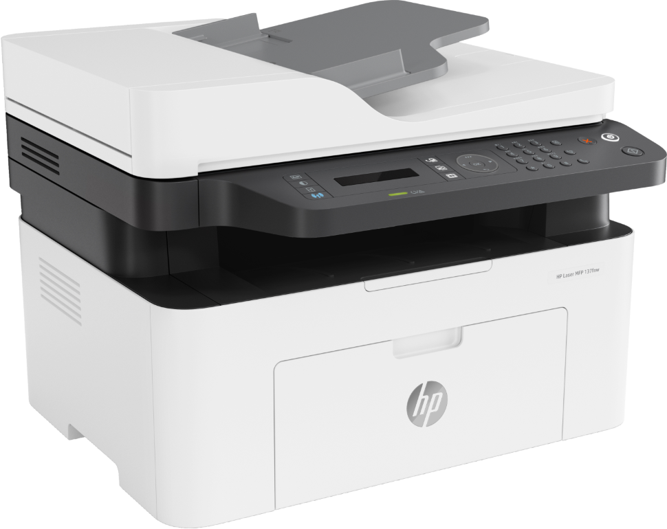 МФУ HP Laser MFP 137fnw. 4ZB84A  20стр/мин,печать 1200x1200dpi,копир 600x600dpi, сканер1200x1200dpi, факс 300x300dpi, USB, LAN, WiFi (Картридж W1106A)