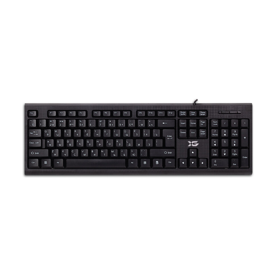 Клавиатура, X-Game, XK-100UB, Ультратонкая, USB, Кол-во стандартных клавиш 104, Анг/Рус/Каз, Чёрный