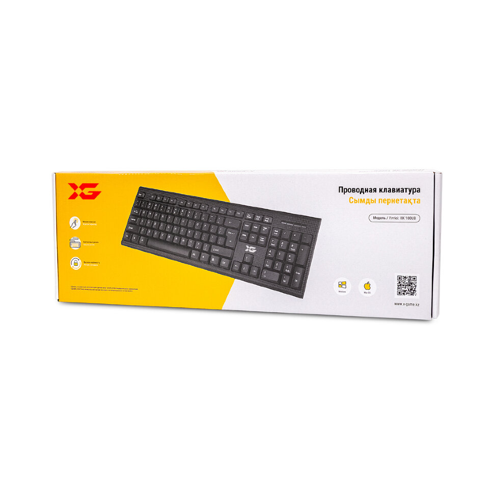 Клавиатура, X-Game, XK-100UB, Ультратонкая, USB, Кол-во стандартных клавиш 104, Анг/Рус/Каз, Чёрный